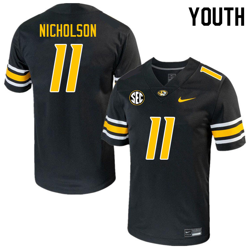 Youth #11 Devin Nicholson Missouri Tigers College 2023 Football Stitched Jerseys Sale-Black